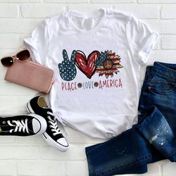 peace love american tshirt, american flag sunflower, 4th of july peace shirt, patriot