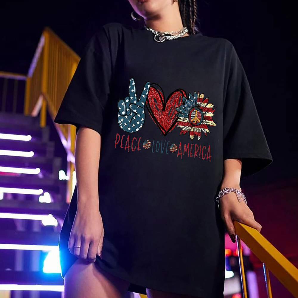 Peace Love American Tshirt, American Flag Sunflower, 4th of July Peace Shirt, Patriotic Sunflower Tee, Peace Love American T-Shirt - 3.jpg