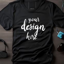 black flat lay t shirt mock up, black gildan 5000 tshirt, digital mock up, mockup photo,tee mockup, lifestyle mock up,t-