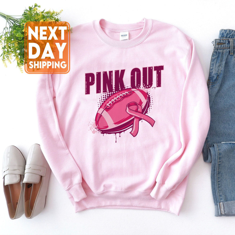 Pink Out Sweatshirt, Breast Cancer Awareness Shirt, Football Halloween Crewneck, Pink Ribbon Leopard Hoodie - 1.jpg