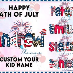 personalized fourth of july kids shirt design bundle, 4th of july kids shirt png, patriotic name toddler png, digital do