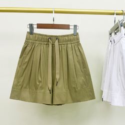 elastic drawstring wide-leg relaxed a-line shorts