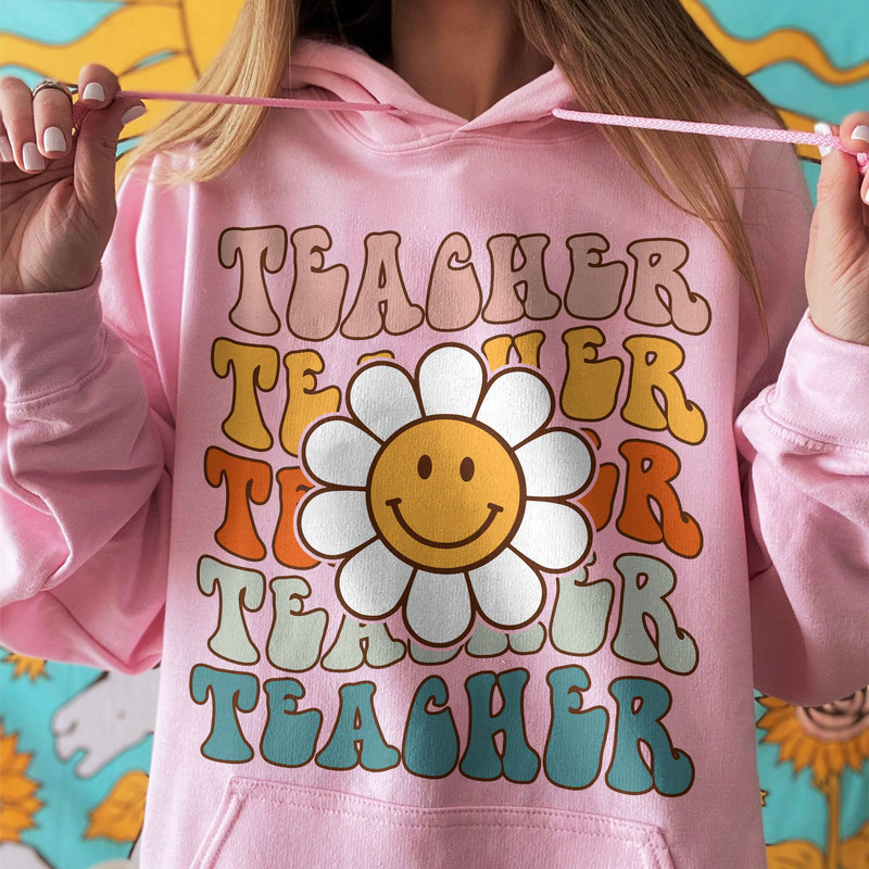 Retro Teacher Daisy Colorful - Elementary School Teacher Sweatshirt, First Day Of School Crewneck, Teacher Squad Shirts - 3.jpg