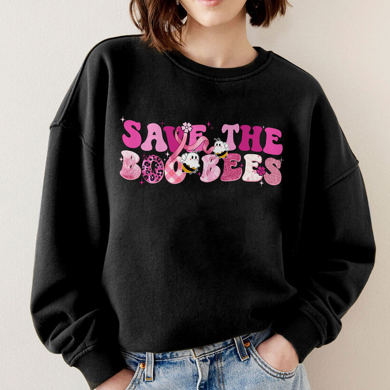 Save The Boo Bees Sweatshirt For Women , Funny Cute Witch Bee Shirt, Pink Ribbon Halloween Breast Cancer Awareness Hoodie, Bee Lover Gift - 4.jpg