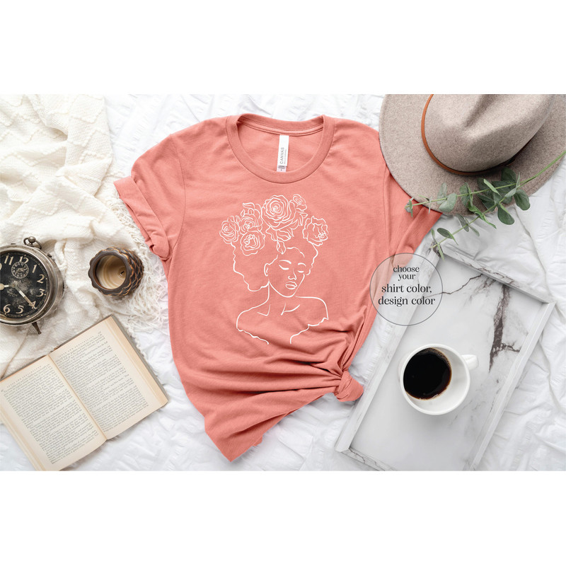 Floral Woman Shirt, Woman Line Art Shirt, Girl Silhouette Shirt, Rose Lover Shirt, Beautiful Black Woman Shirt, Rose Line Art Shirt - 3.jpg