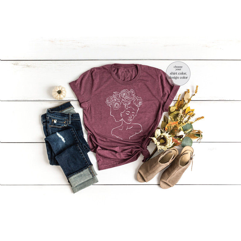 Floral Woman Shirt, Woman Line Art Shirt, Girl Silhouette Shirt, Rose Lover Shirt, Beautiful Black Woman Shirt, Rose Line Art Shirt - 4.jpg