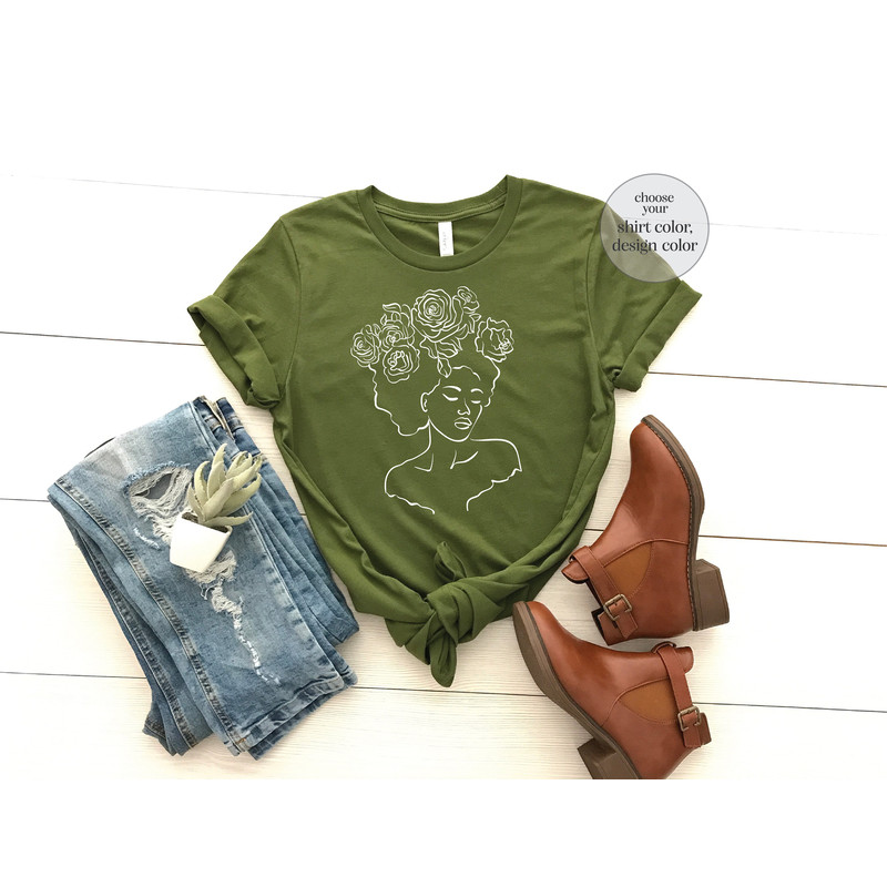 Floral Woman Shirt, Woman Line Art Shirt, Girl Silhouette Shirt, Rose Lover Shirt, Beautiful Black Woman Shirt, Rose Line Art Shirt - 5.jpg