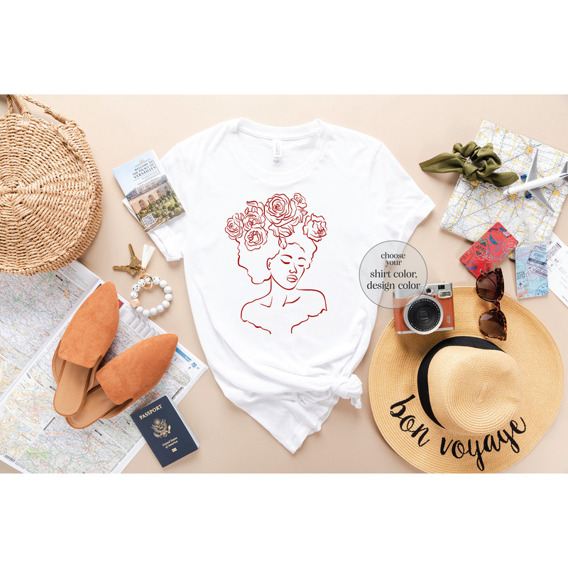 Floral Woman Shirt, Woman Line Art Shirt, Girl Silhouette Shirt, Rose Lover Shirt, Beautiful Black Woman Shirt, Rose Line Art Shirt - 6.jpg