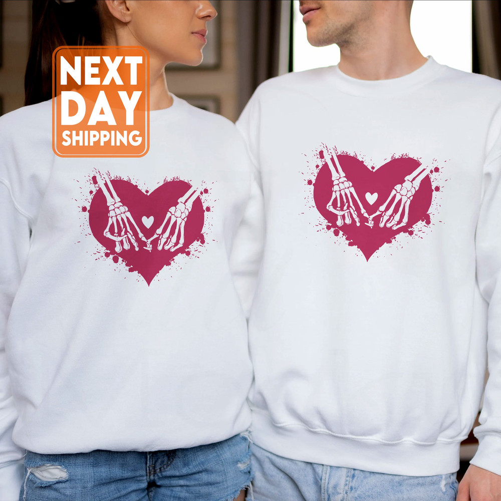 Skeleton Hand Valentine Crewneck Sweatshirt, Valentines Day Gift, Heart Shirt, Valentine Matching Shirt, Couple Valentines Tee - 3.jpg