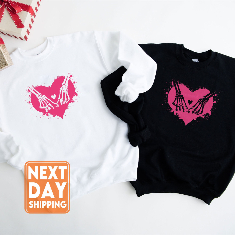 Skeleton Hand Valentine Crewneck Sweatshirt, Valentines Day Gift, Heart Shirt, Valentine Matching Shirt, Couple Valentines Tee - 5.jpg