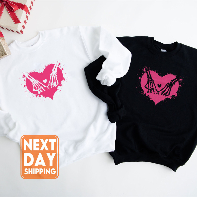 Skeleton Hand Valentine Crewneck Sweatshirt, Valentines Day Gift, Heart Shirt, Valentine Matching Shirt, Couple Valentines Tee - 5.jpg