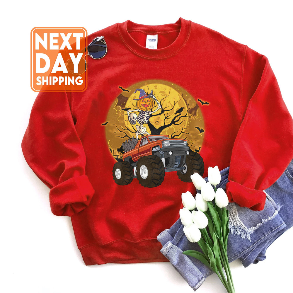 Skeleton Monster Truck Moon Candy Halloween Sweatshirt, Spooky Season Crewneck - 3.jpg