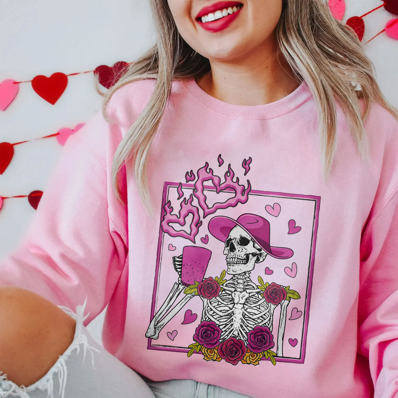 Skeleton Valentine's Day Sweatshirt, Funny Skeleton Valentines Day Shirt, Howdy Valentine Skeleton, Latte Valentine Shirt - 1.jpg