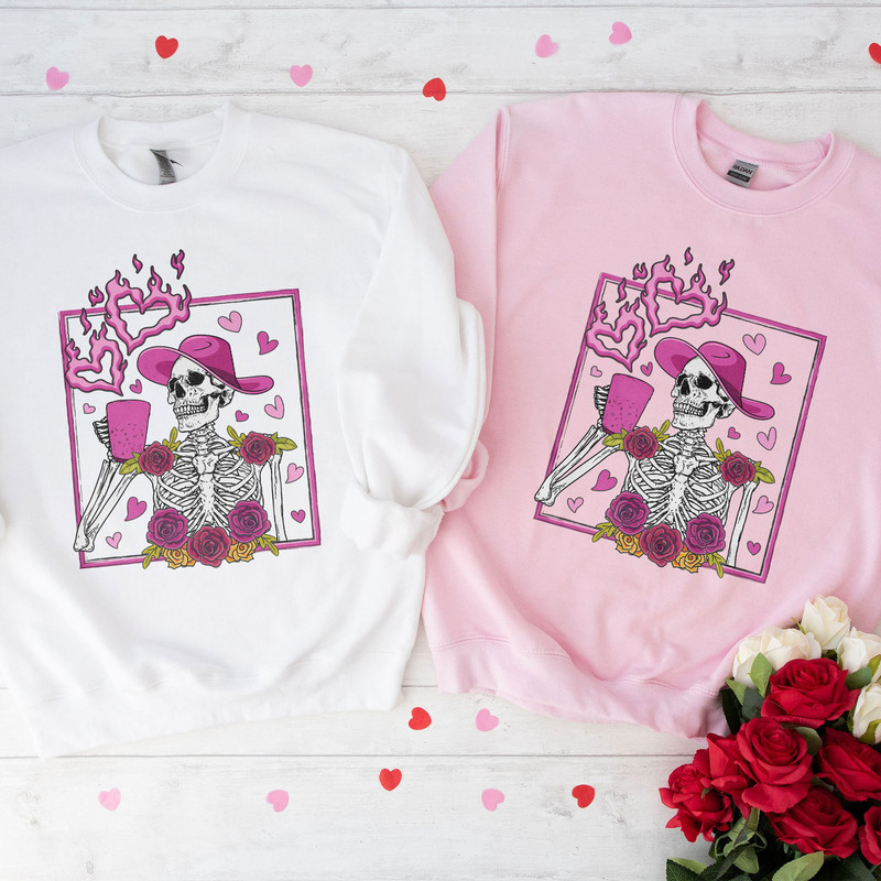 Skeleton Valentine's Day Sweatshirt, Funny Skeleton Valentines Day Shirt, Howdy Valentine Skeleton, Latte Valentine Shirt - 3.jpg