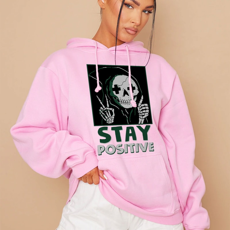 Stay Positive Skeleton Thumbs Up Spooky Halloween Sweatshirt, Skull stay positive, Skeleton Shirt , Funny Halloween, Motivatioanal shirt - 4.jpg