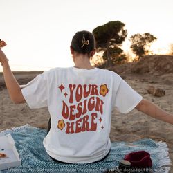 oversized white t-shirt back mockup, gildan 5000 model mockup, white t-shirt mockup, trendy t-shirt mockup, trendy model