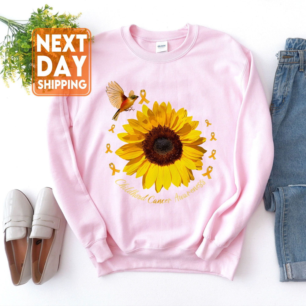 Sunflower Childhood Cancer Awareness Sweatshirt, Motivational Shirt, Childhood Cancer Awareness , Gold Ribbon Shirt, Cancer Support - 1.jpg