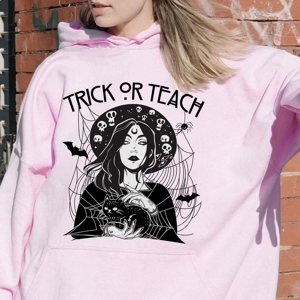 Teacher Halloween Sweatshirt, Trick or Teach Hoodie, Halloween Shirts for Teachers, Halloween Shirt Retro Halloween Graphic Tee - 3.jpg