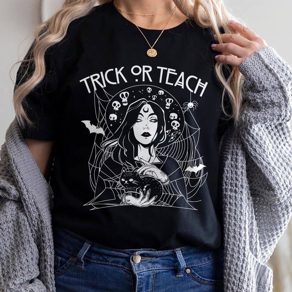 Teacher Halloween Sweatshirt, Trick or Teach Hoodie, Halloween Shirts for Teachers, Halloween Shirt Retro Halloween Graphic Tee - 6.jpg