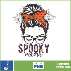 funny halloween mama messy bun lashes for spooky mama t-shirt