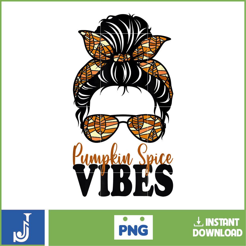 Funny Mom Life Messy Bun Pumpkin Spice Vibes Fall Autumn T-Shirt.jpg