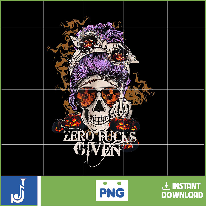 Funny Zero Fucks Given Pumpkin Messy Bun Hair Halloween T-Shirt.jpg