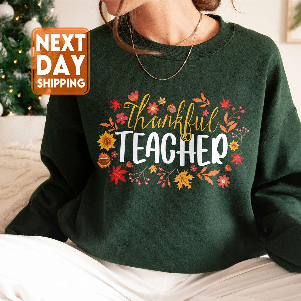 Thankful Teacher Crewneck Sweatshirt, Fall Season Thanksgiving T-Shirt, Teacher of Little Turkeys Hoodie - 1.jpg