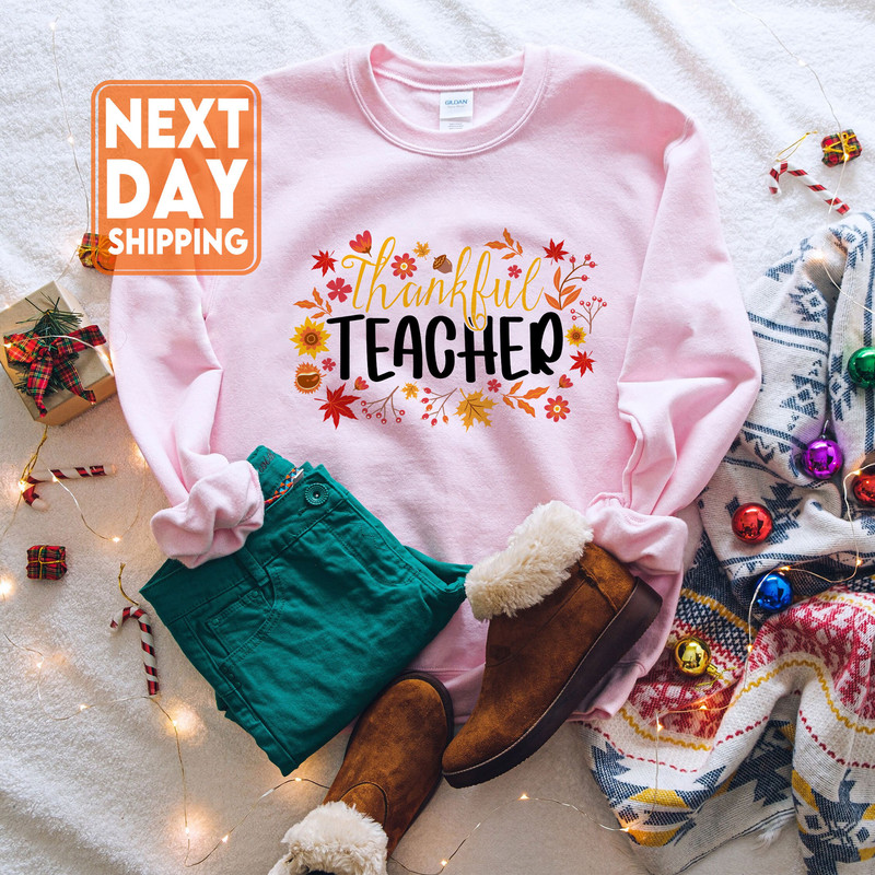 Thankful Teacher Crewneck Sweatshirt, Fall Season Thanksgiving T-Shirt, Teacher of Little Turkeys Hoodie - 3.jpg