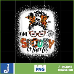halloween messy bun mom bleached one spooky mama t-shirt