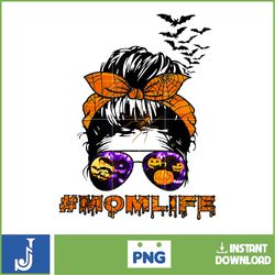 halloween mom messy bun witch women pumpkin spooky costume t-shirt