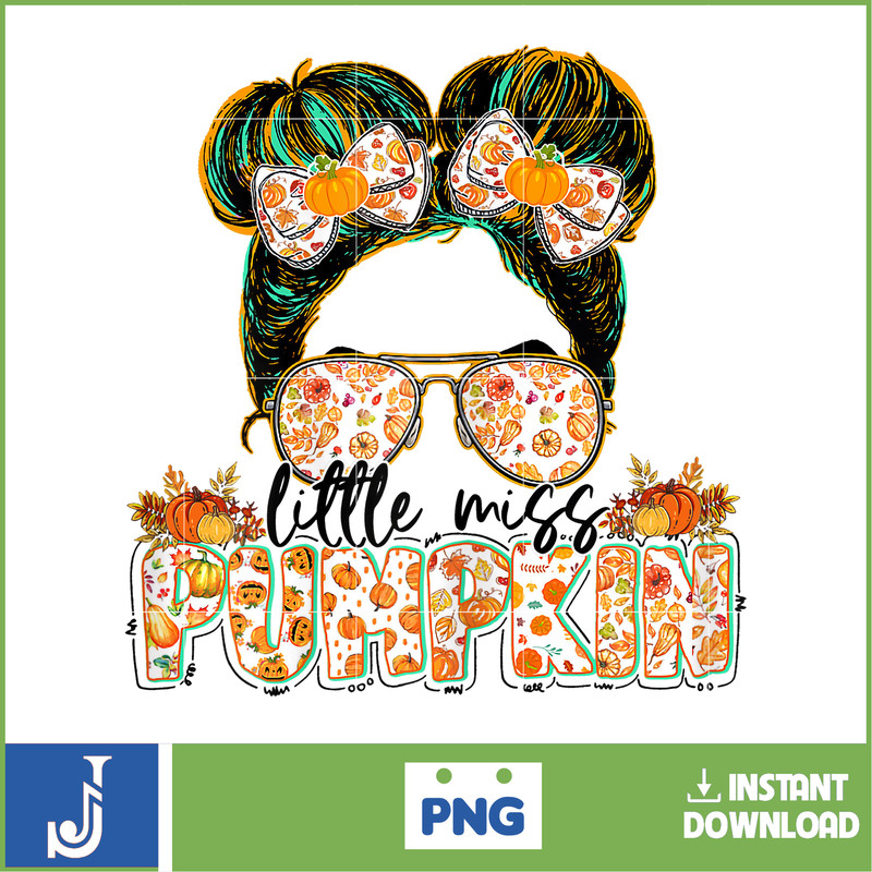 Little Miss Pumpkin Messy Bun Girl Funny Fall Thanksgiving T-Shirt.jpg