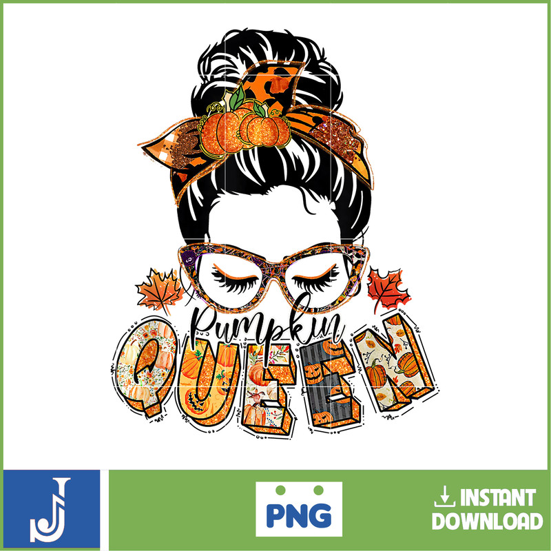 Messy Bun Pumpkin Queen Women Fall Season Thanksgiving T-Shirt.jpg