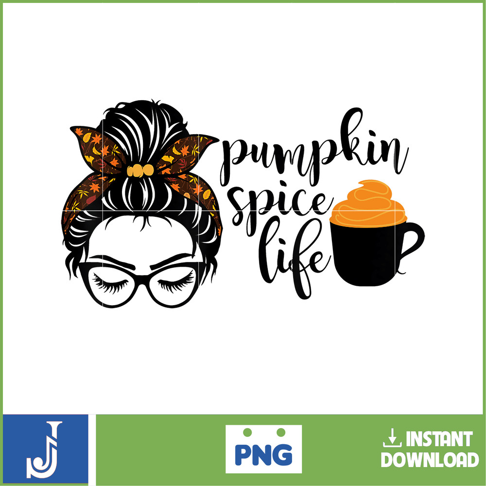 Messy Bun Pumpkin Spice Life Fall for Women Trendy Graphic T-Shirt_1.jpg