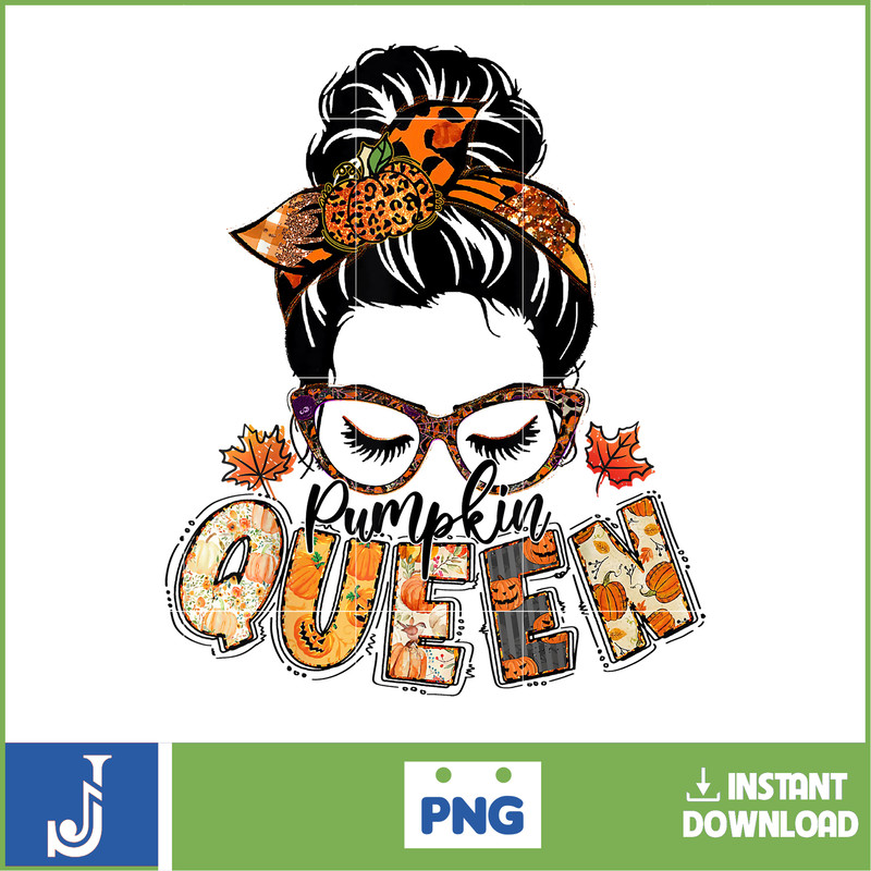 Messy Bun Woman Face Pumpkin Queen Fall Thanksgiving Women T-Shirt.jpg
