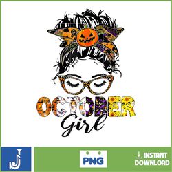 october girl birthday messy bun pumpkin costume halloween t-shirt