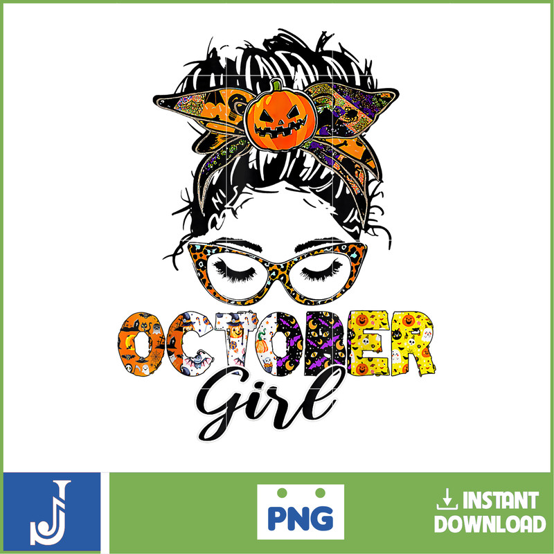 October Girl Birthday Messy Bun Pumpkin Costume Halloween T-Shirt.jpg