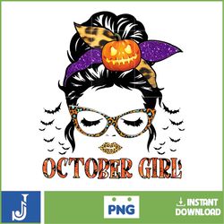 october girl halloween birthday messy bun t-shirt