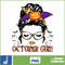 October Girl Halloween Birthday Messy Bun T-Shirt.jpg