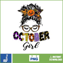 october girl halloween messy bun october birthday t-shirt