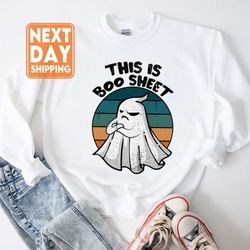 this is boo sheet ghost retro halloween sweatshirt, boo halloween crewneck, cute hall