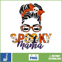 one spooky mama halloween messy bun mom funny witch mom life t-shirt
