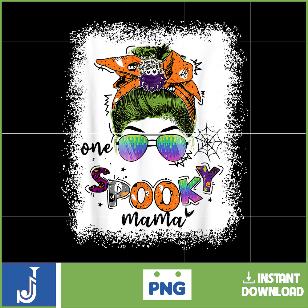 One Spooky Mama Messy Bun Mom Monster Halloween Costume T-Shirt.jpg