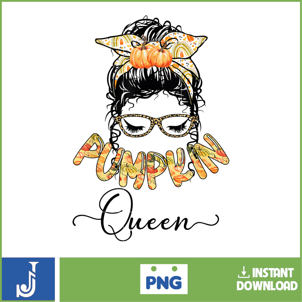 Pumpkin Queen Messy Bun Pumpkins Thankgsgiving Halloween T-Shirt.jpg