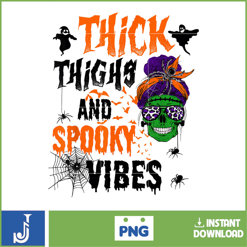 Skull Messy Bun Spooky Pumpkin Halloween Party T-Shirt.jpg