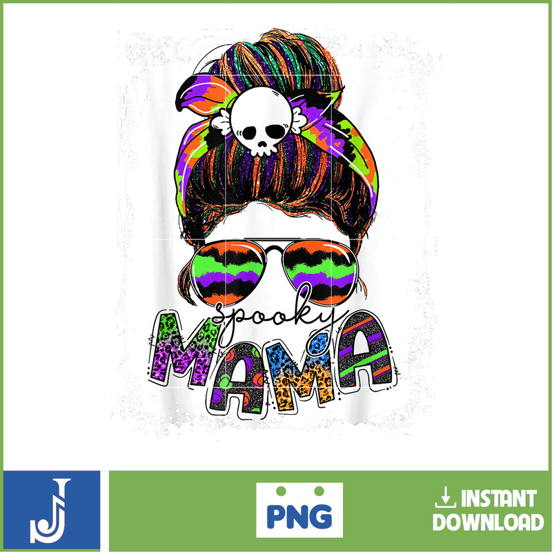 Spooky Mama Halloween Costume Messy Hair Bun Witch Men Women T-Shirt.jpg