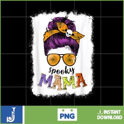 spooky mama halloween messy bun hair skull spooky mom funny t-shirt