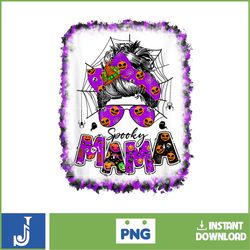 spooky mama halloween messy bun witch spooky mom monster t-shirt