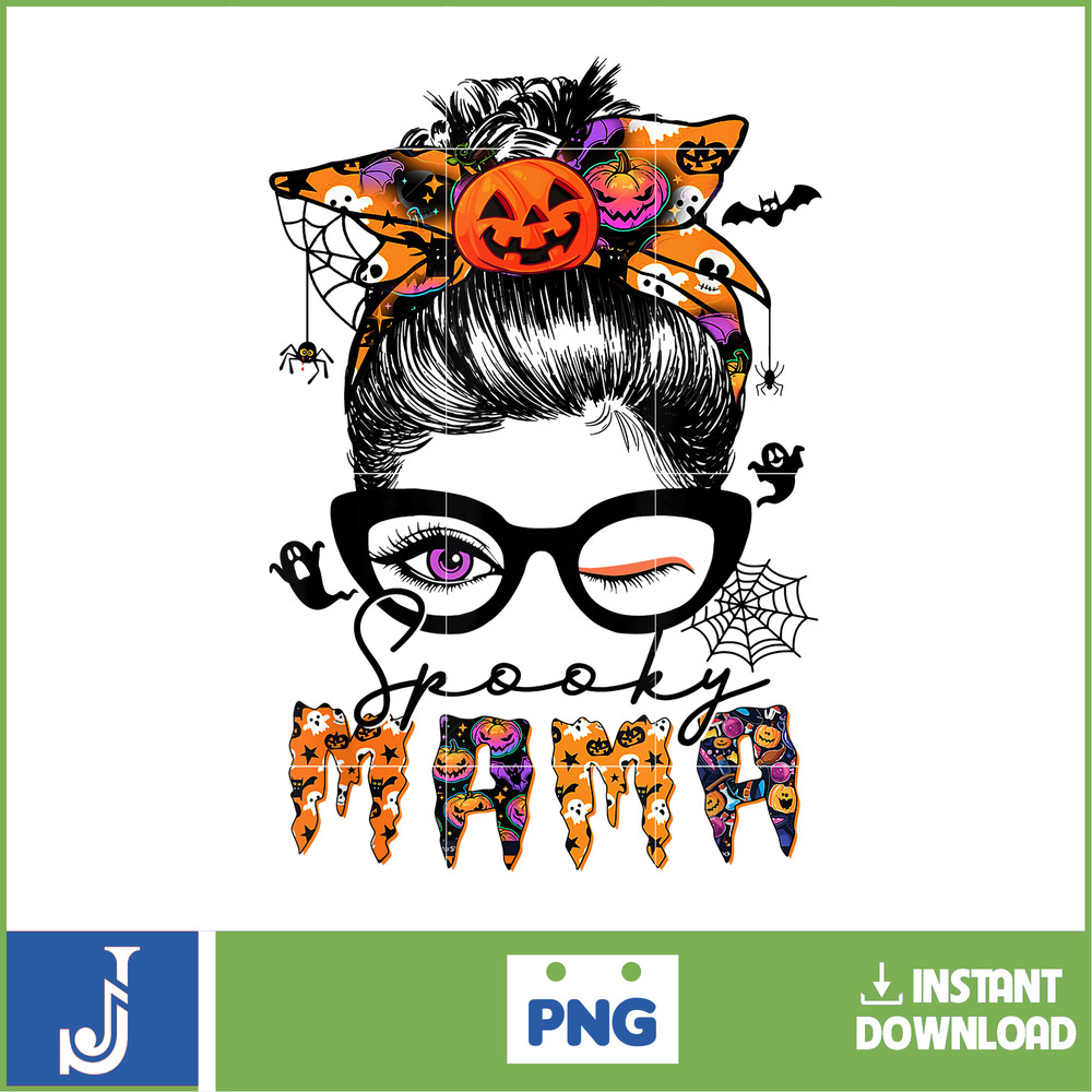 Spooky Mama Messy Bun Mom Halloween Costume for Women T-Shirt.jpg