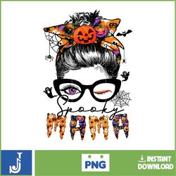 spooky mama messy bun mom halloween costume for women t-shirt