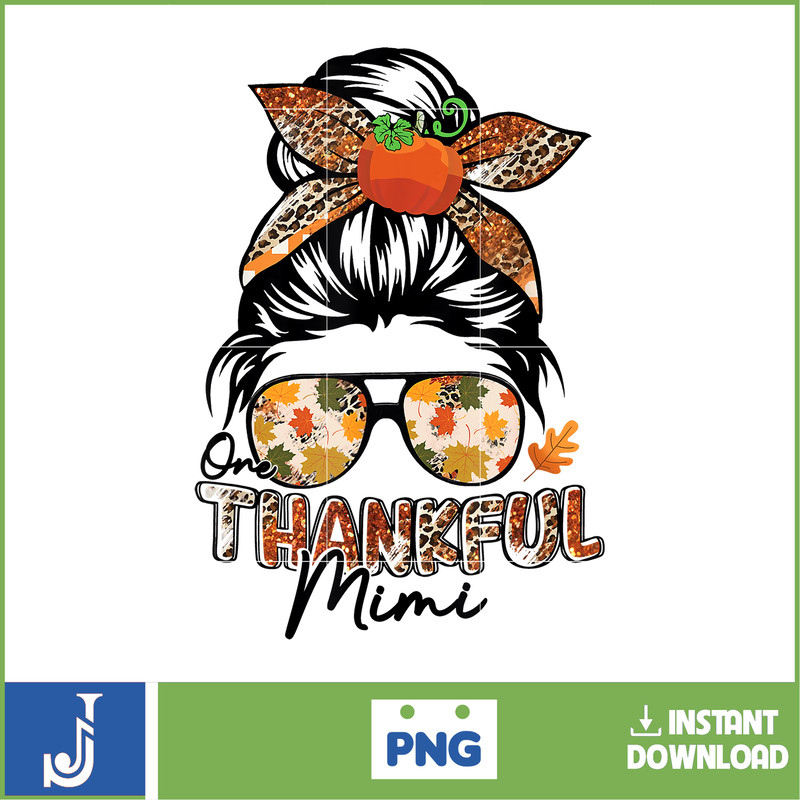 Thankful Mimi Messy Bun Hair Leopard Pumpkin Autumn Fall T-Shirt.jpg